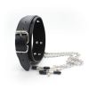 Faux Leather Choker Collar With Nipple Breast Clamp Clip Chain