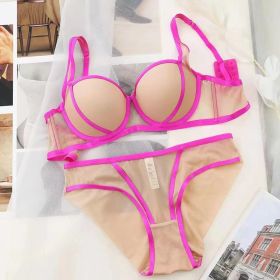 Contrast Color Lace-up Adjustable Underwear Set (Option: Rose Red-80C)