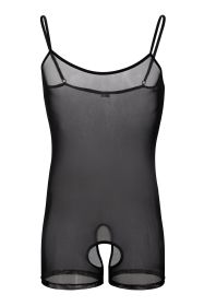 Unisex Sling One-piece Mesh Vest See-through Open Hole Dew Point Lingerie (Option: Black-M)